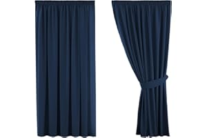 H.Versailtex Solid Navy Blackout Thermal Insulated Pencil Pleat Curtains for Living Room/Bedroom, Energy Efficient and Noise Reducing Window Treatments Curtain, 46" Width x 54" Drop (2 Panels)