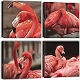 Sungeek Canvas Wall Art Prints 4 Pieces Modern Picture Framed Flamingo Artwork Paintings for Bedroom Living Room Kitchen 30x30cm Home Wall Decoration Paintings