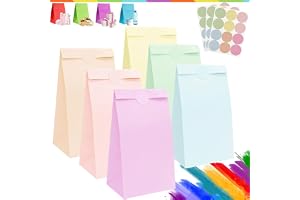 30 st pastellpapper festväskor för barn, vuxenfest, makaron små festväskor gåvor sötsakspåsar barn födelsedagsväskor, platt botten kraftpapperspåse med 36 klistermärken som presenter, jul, bröllop