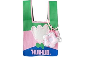 MIUPOO Women's Knitted Shopping Bag, Handmade Knitted Handbag for Women, Mini Knot Wrist Bag, Portable Purse, Woven Shoulder Bag