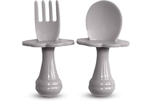 BABY SPOON &FORK Cuillère bébé - Fourchette bébé - Cuillère et Fourchette pour bébé,Multicolores, Ensemble de couverts pour encourager votre bébé à manger de manière indépendante, sans BPA (Lot de 1, Gris)
