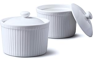 WM Bartleet & Sons 1750 Lot de 2 ramequins traditionnels profonds en porcelaine Ø 9 cm avec couvercles - TSET34 - Blanc