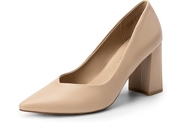 DREAM PARIRS Höga tjocka stängda tåblockklackar spetsig tå bröllopsfest eleganta slip-on pumpskor