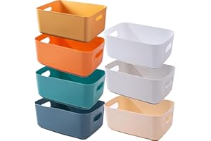 NCRGB 7 Pezzi Scatole Portaoggetti 20x14x7cm, Cestini Plastica Con Maniglie per Cucina, Bagno, Ufficio