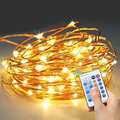 LED Lichterkette Weihnachten, Melojoy 10M 100er Wasserdicht LED Kupferdraht Lichterketten mit Fernbedienung, Warmweiß Weihnachtsbeleuchtung für Innen und Schlafzimmer, Fenster