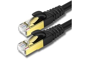 KASIMO 1m x 2 Piezas Cable Ethernet De Red Cat 8 con Conector RJ45 Oro Alta Velocidad 40 Gbps / 2000 Mhz Internet LAN Negro