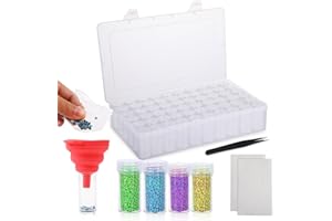 FLEARITZO Diamond Painting Aufbewahrungsbox - Diamond Painting Zubehör 60 Runde Kunststoffdosen Diamant Stickerei Box Perlen Nagelkunst Aufbewahrungsbehälter DIY Basteln mit Etiketten Pinzette Trichter