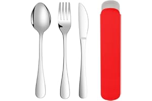 ABOHU Set Posate da 3 Pezzi con Coltello Forchetta Cucchiaio, Posate in Acciaio Inox per la Cucina, Set di Posate da Viaggio Portatile con Borsa Portaoggetti, Finitura Lucida Lavabili in
