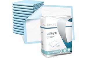 Drylife All Nights Alèses de Lit Jetables pour la Protection de la Literie ou du Fauteui | Niveau d'Absorption = 1200ml - 60cm x 90cm (2 Lot de 20)