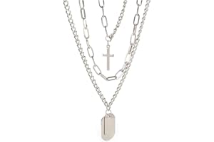 Left Girl Punk Silver Chains Cross Necklace Couple Fashion Street Hip Hop Geometric Metal Pendant Necklaces for Ms, Cross Geometric