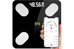 Retoo Körperfettwaage Personenwaage Digital mit Körperanalysewaage Waage Personen Bluetooth Gehärtetes Glas Smart Waage für Muskelmasse Körperfett BMI Wasser Skelettmuskel Schwarz