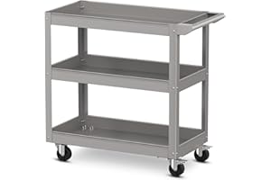 TANGZON 2/3-Tier Rolling Tool Cart, Utility Service Cart with Towel Rack Handle & Wheels, Heavy-duty Steel Mobile Tool Storage Garage Trolley Shelves (3 Tier, 79x38x76cm, Grey)