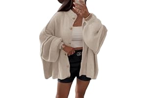 Saodimallsu Strickjacke Damen Kurz Laternenärmel Cardigan Knopfleiste Open Front Sweater Langarm Lose Strickmantel Herbst Winter Gestrickt Jacke