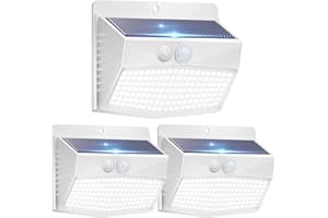 Peasur Luz Solar Exterior Marco Blanco/138 LED Súper Brillante Focos LED Exterior Solares con Sensor de Movimiento 3 Modos IP65 Farolas potente para Exteriores-3 Paquete