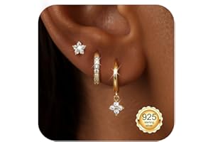 Diamday 3 Pairs Sterling Silver Earrings for Women Stud Hoop Earring Set Hypoallergenic Cartilage Earring Sets for Multiple Piercings Studs Huggies Earrings Hoops for Women Silver Gold