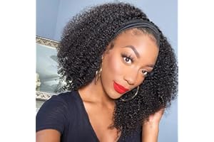 ROMFACE Peluca Cabello Humano 18 Pulgada Peluca de Diadema Rizada Rizada Peluca Pelo Natural Pelucas de Pelo Natural Humano Mujer Peluca Pelo Afro 180% de Densidad Color Negro Natural