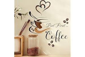 HGDESIGN® Wandtattoo Wandaufkleber Kaffee Zeit But First Coffee Eule Cappuccino Wandsticker Wanddeko für Küche Esszimmer (A)