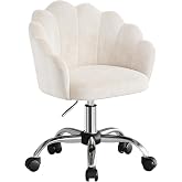 WOLTU Velvet Dressing Table, Swivel Chair with Wheels, Cream | Petal Back, Ergonomic for Makeup, Metal Legs