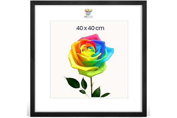 MG Design Cadre photo 40 x 40 cm – Cadre en bois Noir avec verre acrylique incassable, portrait & paysage avec fixation murale stable