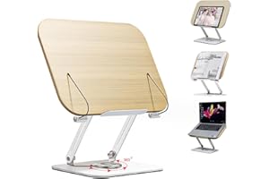 Hmseng Soporte de Libros para Lectura con base giratoria de 360°,altura ajustable de 180°, Tablet Soporte de para Portátil,Soporte de Lectura,Soporte de Recetas,para Notas,iPads