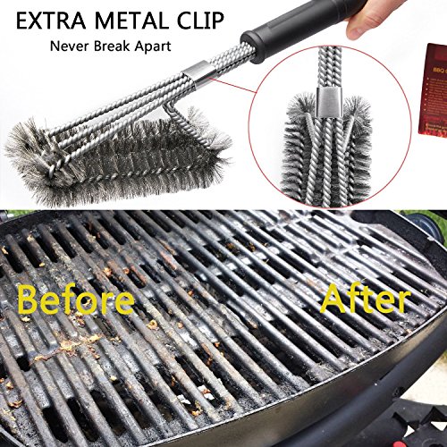 Ruicer Grillbürste BBQ 3 Edelstahl-Bürsten in 1 Extra Langer PP Wärmedämmung Griff für Outdoor Freizeit und Camping Reiniger Werkzeuge - 6