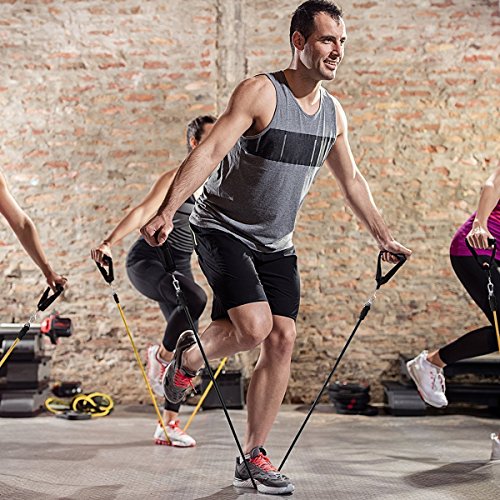 Giwil 12 Teile Fitness Resistance Bands Widerstandsband Set Widerstandsbänder + Trainingsguide – Pro Expander Band Tubes – Widerstandsbandset: 5 Widerstandsbänder + Griffe, Türanker & Fußschlaufen für Yoga Pilates Reha-Sport Physio-Gymnastik Für Männer Frauen - 7