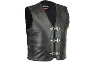 RKsports LACE MOTORCYCLE BIKER CLASP FULL LEATHER VEST WAISTCOAT BLACK TASSEL COWHIDE
