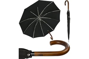 iX-brella Herren Stockschirm Automatik mit Echtholz-Rundhakengriff Schwarz