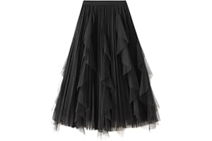 SotRong Tutù da donna in tulle elasticizzato a vita alta a strati in rete a strati per balletto, festa di nozze, ballo di fine anno, gonna midi a trapezio, gonna in polpaccio plissett