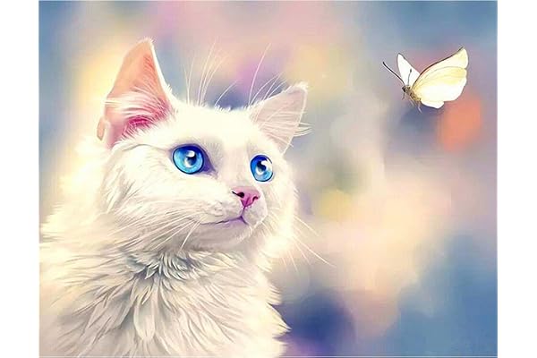Diamant Carré Painting Grand Format Adulte 50x40 cm Square Drill Diamond Painting Chat Papillon Broderie au Point de Croix Carr Chat Papillon Broderie Diamant Chat Peinture au Diamant Adulte Chat