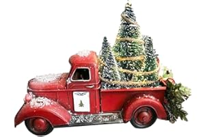 Yajexun Vintage Roten LKW Dekor - Weihnachts-Pickup-Modell, Weihnachten Vintage Truck Modellauto Deko Mit Weihnachtsbäume Für Weihnachten Dekoration Tischdekoration