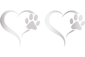 Finest Folia - Set di 2 adesivi a forma di zampa di cane e cuore, 10 x 11 cm, per auto, moto, computer portatile, mobili (K017 Argento)