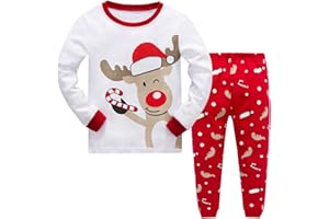 MIXIDON Pijamas de Navidad para Niños Pequeños y Niñas Algodón Ropa de Dormir Manga Larga 2 Piezas Ropa de Niños Pjs 3 a 11 años