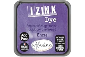 Aladine - Encreur Izink Dye Violet Encre - Encreur à Séchage rapide pour Tampons et Pochoirs - Scrapbooking et Carterie Créative - Encre Française - Taille M - 5 x 5 cm - Couleur Violet Encre 19259