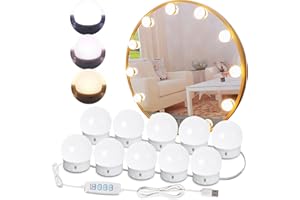 LushOrchidVale Vanity Lights for Mirror, LED Hollywood Mirror Lights Stick on with 10 Dimmable Bulbs, 3000K 4000K 6500K, 10 Level Brightness Adjustable, USB Cable, for Makeup Dressing Room Bathroom