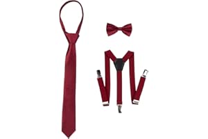 rise&Raba 3-Piece Kids Suspender, Bow Tie & Necktie Set | Adjustable Elastic Clip-On Braces, Bowtie & Tie for | Boys and Girls Ages 1–8