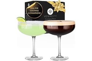Vemacity Elegantes copas de cóctel Coupe - Juego de 2 copas de Martini de cristal hechas a mano/Coupe de champán | Copas altas de Martini Pornstar y copas de Martini Espresso. Regalo cóctel.