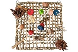 CAMITER Juguetes para pájaros, juguetes de loro, juguete de pared de forrajeo de pájaros con gancho para colgar, pasto marino comestible tejido de escalada hamaca Mat con coloridos juguetes masticables 30