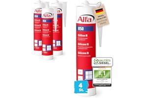 4x Alfa Silikon Weiß Bausilikon zum Kleben und Abdichten Fugendichtstoff UV- und witterungsbeständiger Qualitäts-Dichtstoff