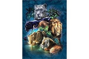 Meecaa Paint by Numbers Beast Animal Lion Tiger Leopard Kit for Adults Beginner DIY Oil Painting 16x20 inch (Beast, Framed)