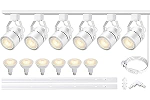 Bravsekai LED Track Lighting Heads Kit, Dimmable PAR20 Track Lights Heads with 2x1m H Type Track Rails 20W 3000K Warm White Ceiling Spotlight Fixtures Include 6Pcs LED Bulbs for Shop