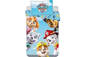 JERRY FABRICS Paw Patrol Baby Bedding Set | Riversible Duvet cover 100 x 135 cm + Pillowcase 40 x 60 cm, 100% Cotton | Paw Patrol Skye Everest Rubble Chase Marshall Team