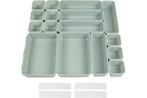 YoniYa 16PCS Organizer per Cassetti Cucina in Plastica Organizzatore Cucina Cassetto Organizer Cassetti Stoccaggio Divisori per Make-up Scrivania Cucina, Verde