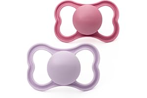 MAM Air Soothers 6-18 Months | 2 Pack | Orthodontic Design | Comes in Dummy Steriliser Case | Sustainable Materials | Baby Accessories | Pink (Various Designs)