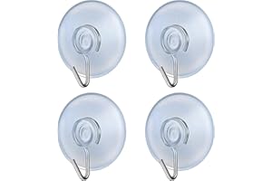 fiXte Suction Cup Hooks Clear PVC Sucker Pads 30mm Kitchen Wall Hangers Window Sucker Hook No Drill for Glass Tile Door Bathroom Shower Christmas Lights Hanging Wreath (Pack of 4)