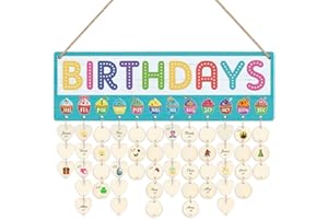 CHDITB Bonito calendario de recordatorio de cumpleaños (16x5 pulgadas), citas inspiradoras, placa de madera para colgar en la pared con 100 etiquetas de corazón/círculo