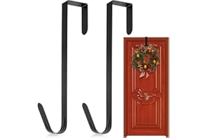 SONEER Wreath Hanger for Front Door,Christmas Wreath Door Hanger,Metal Door Hooks,Over The Door Hanger for Christmas Home Office Wall Wedding Wreath Display (2Pcs, Black)