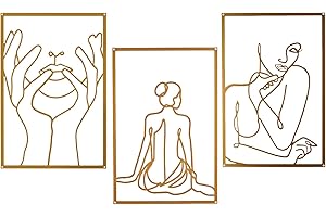 Huspox 3 Piece Metal Minimalist Wall Art, Female Framed Wall Decor for Bedroom Living Room Bathroom (Golden)