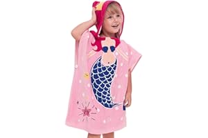 Hilmocho Asciugamano Poncho con Cappuccio per Bambini Telo mare da Bagno con Cappuccio Accappatoio in Morbido Cotone Assorbente per Ragazzi e Ragazze
