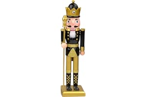 COSORO 38cm Schwarz Gold Weihnachten Nussknacker Figur,2 Stück Holz Nussknacker Soldat Große Traditionelle Weihnachtsdekoration Indoor Klassische Kiefernholz Ornamente für Weihnachten Weihnachtsschmuck
